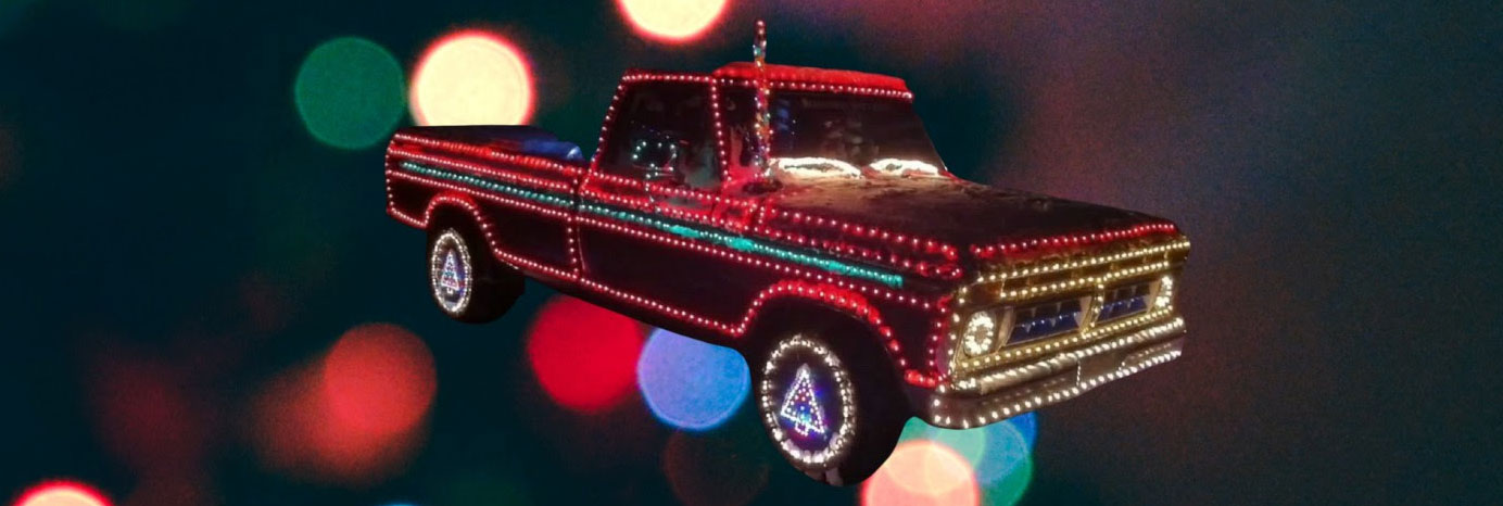 pickup truck covered in lights
